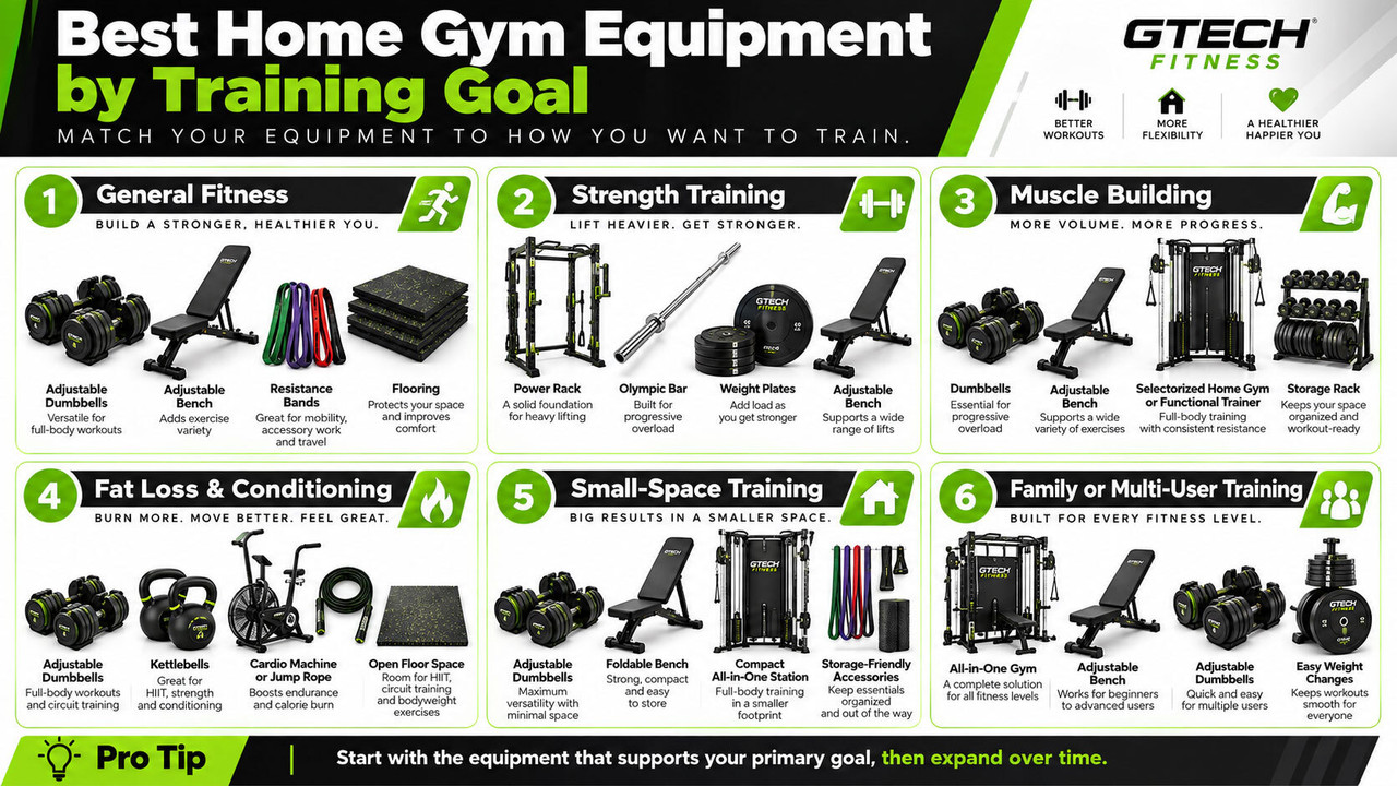 Best Home Gym Equipment by Training Goal Best Home Gym Equipment by Training Goal Infographic